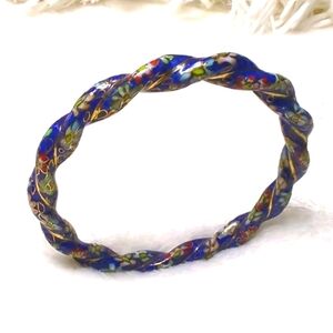 Vintage Rare Chinese Cloisonne Enamel Twisted Floral Bangle Bracelet